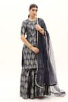 Buy_Sobariko_Blue Banarasi Woven Floral Round Kurta Sharara Set  _at_Aza_Fashions