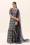 Shop_Sobariko_Blue Banarasi Woven Floral Round Kurta Sharara Set  _at_Aza_Fashions