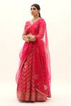 Buy_Sobariko_Pink Banarasi Woven Floral V Neck Brocade Lehenga Set _at_Aza_Fashions