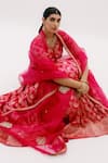 Shop_Sobariko_Pink Banarasi Woven Floral V Neck Brocade Lehenga Set _at_Aza_Fashions