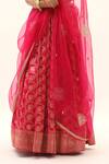 Sobariko_Pink Banarasi Woven Floral V Neck Brocade Lehenga Set _Online_at_Aza_Fashions