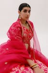 Buy_Sobariko_Pink Banarasi Woven Floral V Neck Brocade Lehenga Set _Online_at_Aza_Fashions