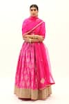 Buy_Sobariko_Fuchsia Banarasi Woven Floral V Neck Brocade Lehenga Set _at_Aza_Fashions