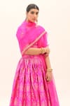 Shop_Sobariko_Fuchsia Banarasi Woven Floral V Neck Brocade Lehenga Set _at_Aza_Fashions