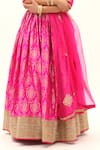 Sobariko_Fuchsia Banarasi Woven Floral V Neck Brocade Lehenga Set _Online_at_Aza_Fashions