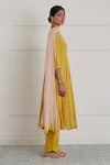 Nimbus_Yellow Angrakha  Chanderi Embroidered Floral V Neck Polka Dot Print Set_Online_at_Aza_Fashions