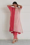 Buy_Nimbus_Fuchsia Kaftan  Chanderi Silk And Kota Cotton Embroidered Colorblock Pant Set_at_Aza_Fashions