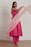 Label Nimbus_Fuchsia Kurta  Chanderi Silk Printed Floral Round Anarkali Pant Set_Online_at_Aza_Fashions