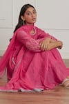 Label Nimbus_Fuchsia Kurta Chanderi Silk And Kota Cotton Printed Embroidered Anarkali Set_Online_at_Aza_Fashions