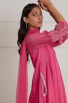 Shop_Label Nimbus_Fuchsia Kurta Chanderi Silk And Kota Cotton Printed Embroidered Anarkali Set_Online_at_Aza_Fashions