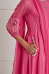 Label Nimbus_Fuchsia Kurta Chanderi Silk And Kota Cotton Printed Embroidered Anarkali Set_at_Aza_Fashions