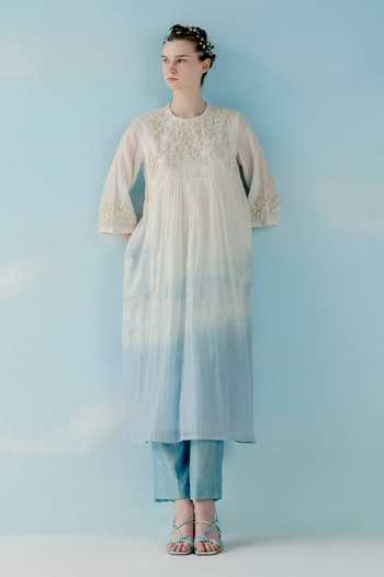 Buy_Ilk_Blue Floral, Bead Round Ombre Kurta _at_Aza_Fashions