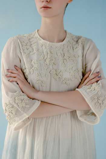 Ilk_Blue Floral, Bead Round Ombre Kurta _Online_at_Aza_Fashions