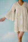 Ilk_Off White Mul Smocked V Neck Embroidered Dress_Online_at_Aza_Fashions