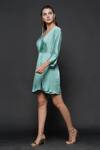 Angry Owl_Blue Modal Plain Plunge V Neck Rover Twist Draped Dress _Online_at_Aza_Fashions