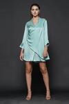 Buy_Angry Owl_Blue Modal Plain Surplice Neck Zip Wrap Dress _at_Aza_Fashions