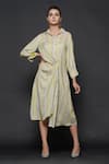 Buy_Angry Owl_Grey Cotton Silk Embroidery Spread Collar Stripe Print Dress _at_Aza_Fashions