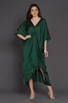 Buy_Angry Owl_Green Modal Embroidery V Neck Knot Detail Kaftan _at_Aza_Fashions