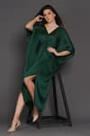 Shop_Angry Owl_Green Modal Embroidery V Neck Knot Detail Kaftan _at_Aza_Fashions