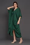 Angry Owl_Green Modal Embroidery V Neck Knot Detail Kaftan _Online_at_Aza_Fashions