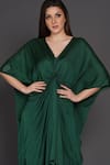 Shop_Angry Owl_Green Modal Embroidery V Neck Knot Detail Kaftan _Online_at_Aza_Fashions