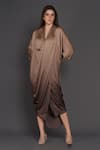 Buy_Angry Owl_Brown Modal Plain Gathered Horseshoe Neck Ombre Draped Waterfall Dress _at_Aza_Fashions