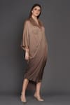 Angry Owl_Brown Modal Plain Gathered Horseshoe Neck Ombre Draped Waterfall Dress _Online_at_Aza_Fashions