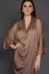 Buy_Angry Owl_Brown Modal Plain Gathered Horseshoe Neck Ombre Draped Waterfall Dress _Online_at_Aza_Fashions