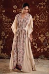 Buy_Dressfolk_Beige Printed Art V Neck Yildiz Kaftan  _at_Aza_Fashions