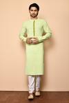 Buy_Aryavir Malhotra_Green Pure Cotton Geometric Print Kurta_at_Aza_Fashions