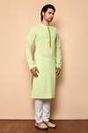 Aryavir Malhotra_Green Pure Cotton Geometric Print Kurta_Online_at_Aza_Fashions