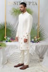 Runit Gupta_Ivory Chanderi Silk Embellished Palm Tree Amir Sherwani Set  _Online_at_Aza_Fashions