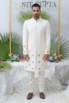 Buy_Runit Gupta_Ivory Chanderi Silk Embellished Palm Tree Amir Sherwani Set  _Online_at_Aza_Fashions