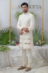 Buy_Runit Gupta_Ivory Chanderi Silk Embellished Elephant Amey Sherwani Set  _at_Aza_Fashions