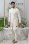 Runit Gupta_Ivory Chanderi Silk Embellished Elephant Amey Sherwani Set  _Online_at_Aza_Fashions