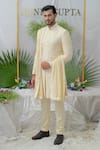 Buy_Runit Gupta_Cream Chanderi Silk Embroidery Cutdana Kian Sherwani Set  _at_Aza_Fashions