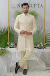 Buy_Runit Gupta_Cream Chanderi Silk Embroidery Cutdana Kian Sherwani Set  _Online_at_Aza_Fashions