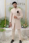 Buy_Runit Gupta_Pink Cotton Silk Quilted Navab Sherwani Set  _at_Aza_Fashions