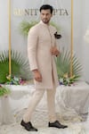 Runit Gupta_Pink Cotton Silk Quilted Navab Sherwani Set  _Online_at_Aza_Fashions