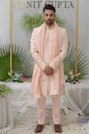 Buy_Runit Gupta_Pink Chanderi Silk Embroidery Elephant Zain Sherwani Set  _at_Aza_Fashions