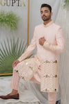 Buy_Runit Gupta_Pink Chanderi Silk Embroidery Elephant Zain Sherwani Set  _Online_at_Aza_Fashions