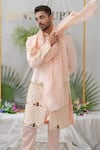 Shop_Runit Gupta_Pink Chanderi Silk Embroidery Elephant Zain Sherwani Set  _Online_at_Aza_Fashions