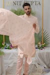 Buy_Runit Gupta_Pink Pipe Zain Chanderi Silk Stole _Online_at_Aza_Fashions