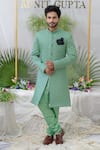 Buy_Runit Gupta_Green Cotton Silk Quilted Kunwar Sherwani Set  _at_Aza_Fashions