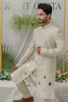 Buy_Runit Gupta_Grey Chanderi Silk Embroidery Khidki Raag Sherwani Set  _Online_at_Aza_Fashions