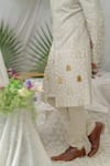 Shop_Runit Gupta_Grey Chanderi Silk Embroidery Khidki Raag Sherwani Set  _Online_at_Aza_Fashions