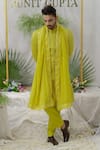 Buy_Runit Gupta_Green Cotton Silk Yuvaan Quilted Sherwani Set_at_Aza_Fashions