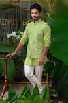 Buy_Runit Gupta_Green Chanderi Silk Palm Tree Bundi _at_Aza_Fashions