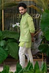 Runit Gupta_Green Chanderi Silk Palm Tree Bundi _Online_at_Aza_Fashions