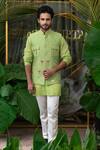 Buy_Runit Gupta_Green Chanderi Silk Palm Tree Bundi _Online_at_Aza_Fashions